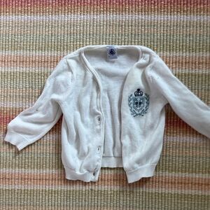 Petit Bateau White Cardigan with Blue Crest